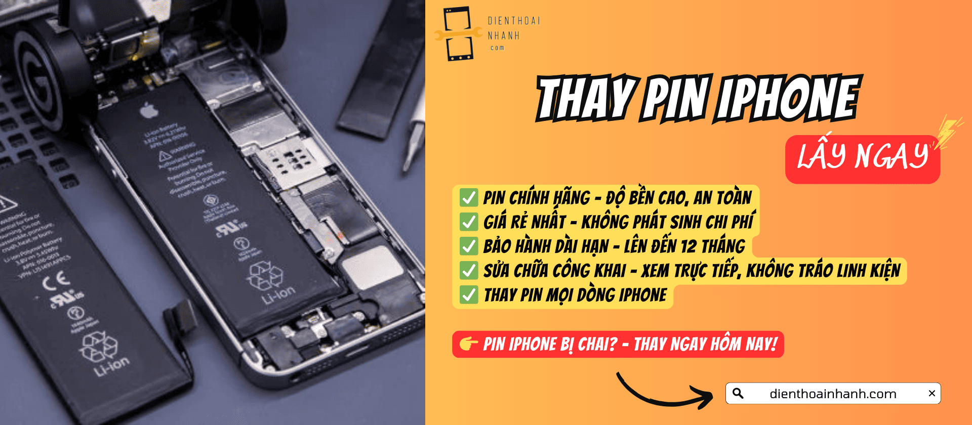 Thay Pin iPhone Chính Hãng Giá Tốt, Bảo Hành Dài Hạn