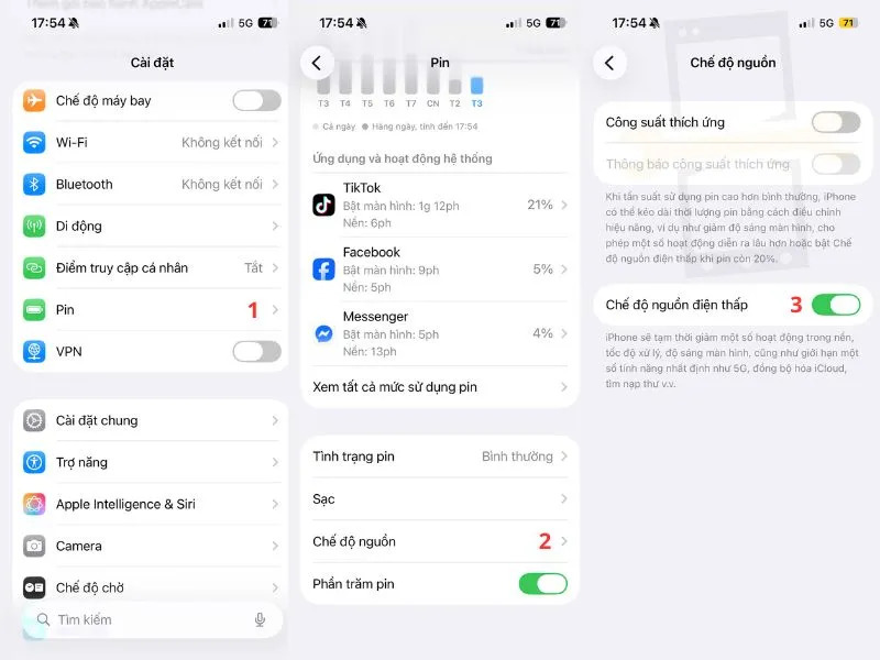 Sử dụng Cài đặt hệ thống để bật chế độ tiết kiệm pin trên iphone