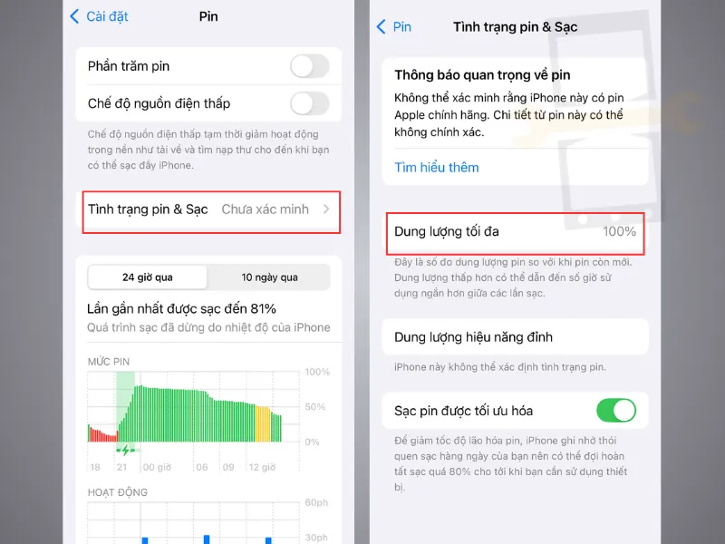 Dung lượng pin iphone 13 bao nhiêu thì thay?