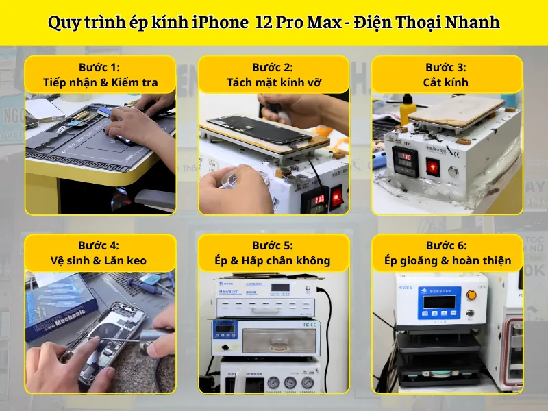 Quy trình ép kính iPhone 12 Pro Max chuẩn kỹ thuật