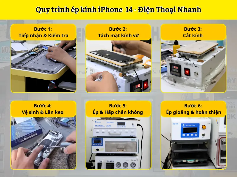 Quy trình ép kính iPhone 14 chuẩn kỹ thuật
