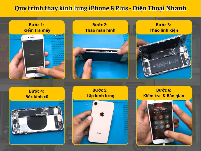Quy trình thay kính lưng iPhone 8 Plus tại Điện Thoại Nhanh