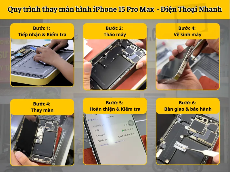 Quy trình thay màn hình iPhone 15 Pro Max tại Điện Thoại Nhanh