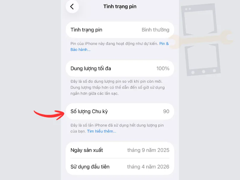 Kiểm tra số chu kỳ sạc iPhone