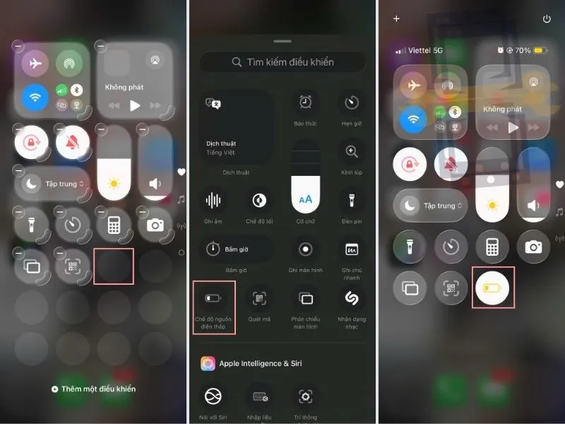 Sử dụng Trung tâm điều khiển để bật tắt chế độ tiết kiệm pin trên iPhone