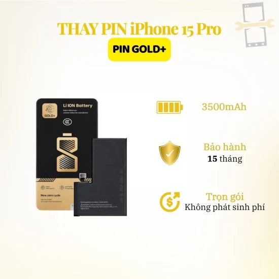 | Tháng 6 2026 Thay pin Gold iPhone 15 Pro