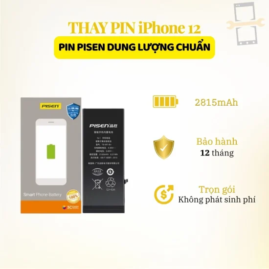 Thay pin Pisen dung lượng chuẩn iPhone 12