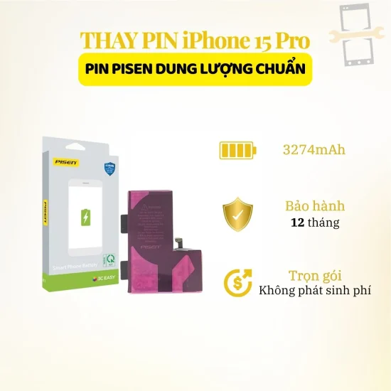 | Tháng 6 2026 Thay pin Pisen dung lượng chuẩn iPhone 15 Pro
