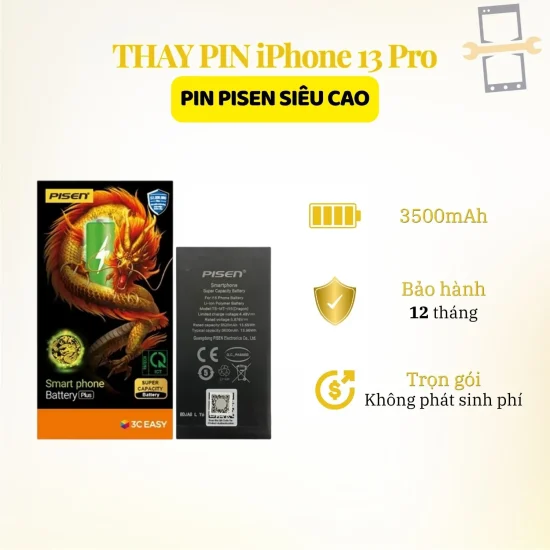 Thay pin Pisen siêu cao iPhone 13 Pro