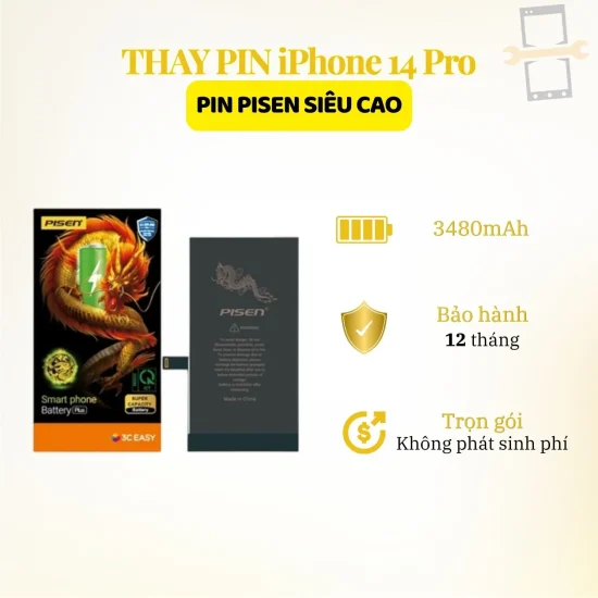 Thay pin Pisen siêu cao iPhone 14 Pro