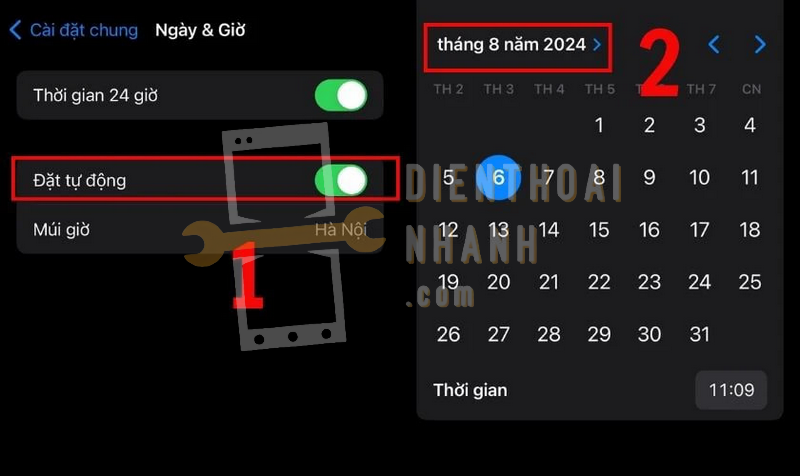 Tắt Đặt tự động, sau đó điều chỉnh thời gian thủ công, đặt nhanh hơn 1 tháng so với hiện tại.