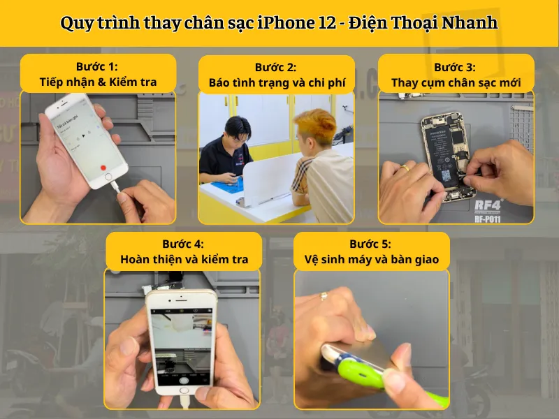 Quy trình thay chân sạc iPhone 12 tại Điện Thoại Nhanh