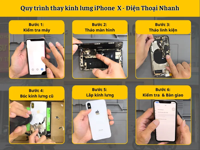 Quy trình thay kính lưng iPhone X tại Điện Thoại Nhanh
