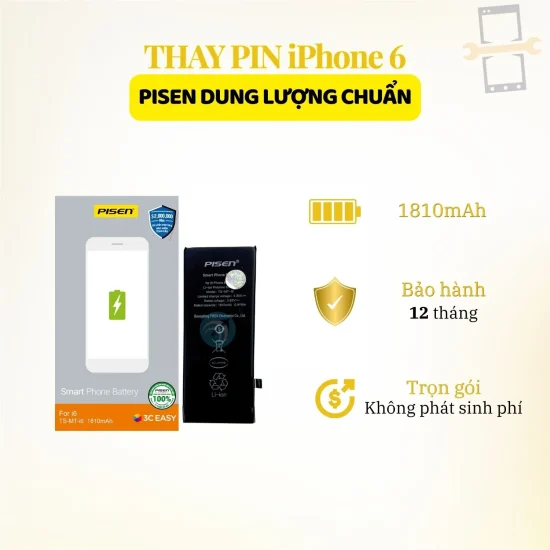 | Tháng 6 2026 Thay pin Pisen dung lượng chuẩn iPhone 6