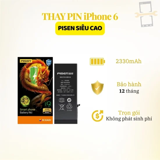 | Tháng 6 2026 Thay pin Pisen siêu cao iPhone 6