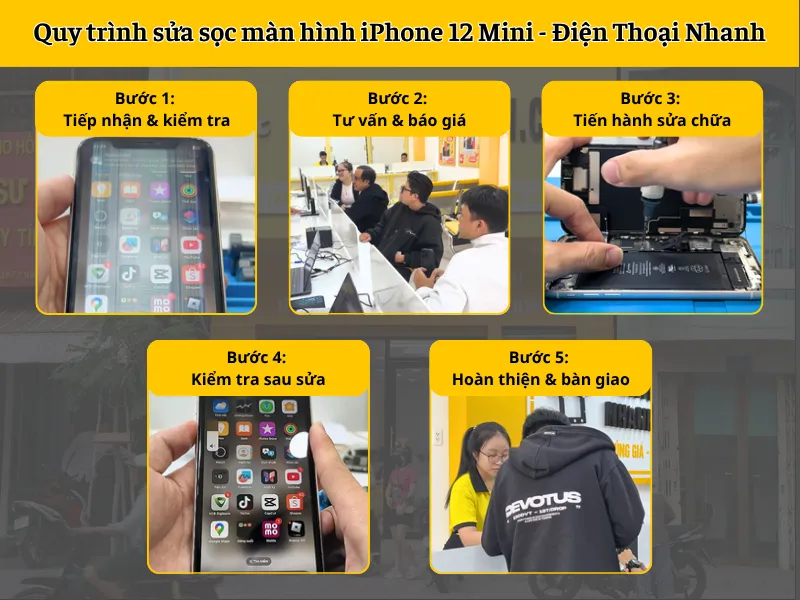 Quy trình sửa sọc màn hình iPhone 12 Mini tại Điện Thoại Nhanh