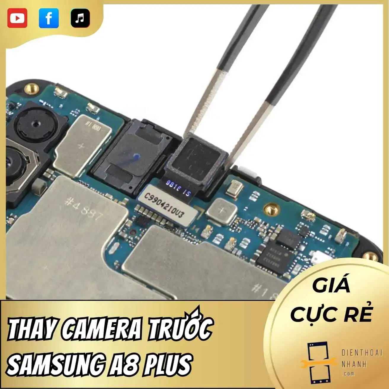 | Tháng 12 2025 Thay camera trước Samsung A8 Plus – Khôi phục chất lượng