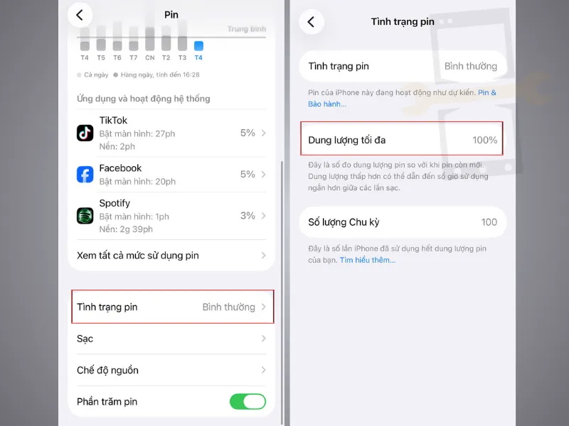 Dung lượng pin iPhone 14 Pro Max​ bao nhiêu thì thay?