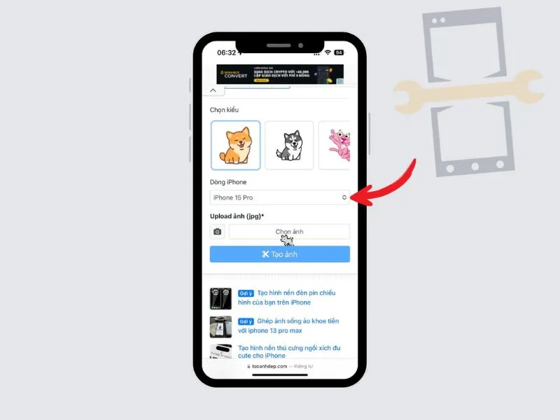 Chọn dòng iPhone đang dùng