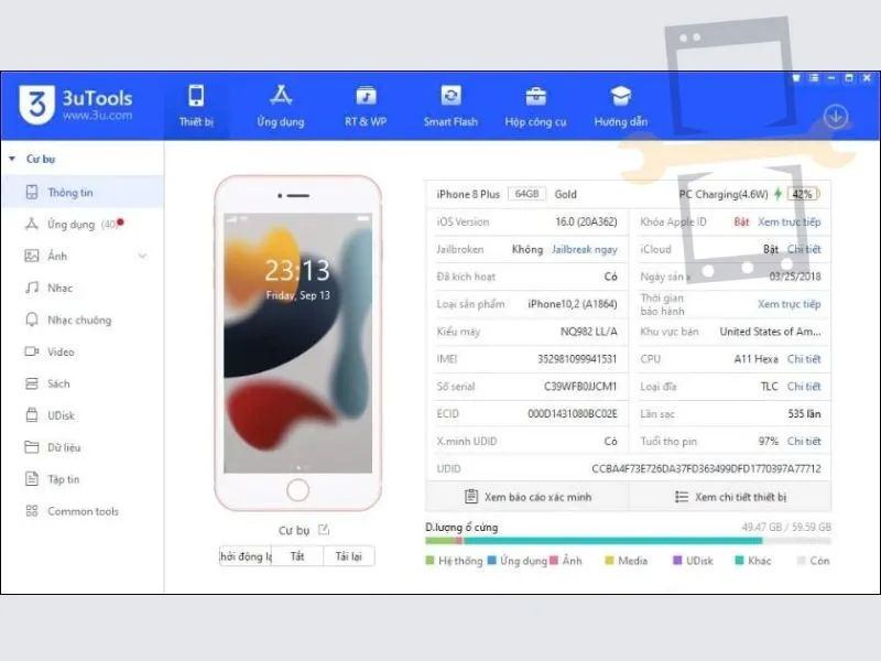 Phần mềm kiểm tra pin iPhone trên máy tính 3uTools