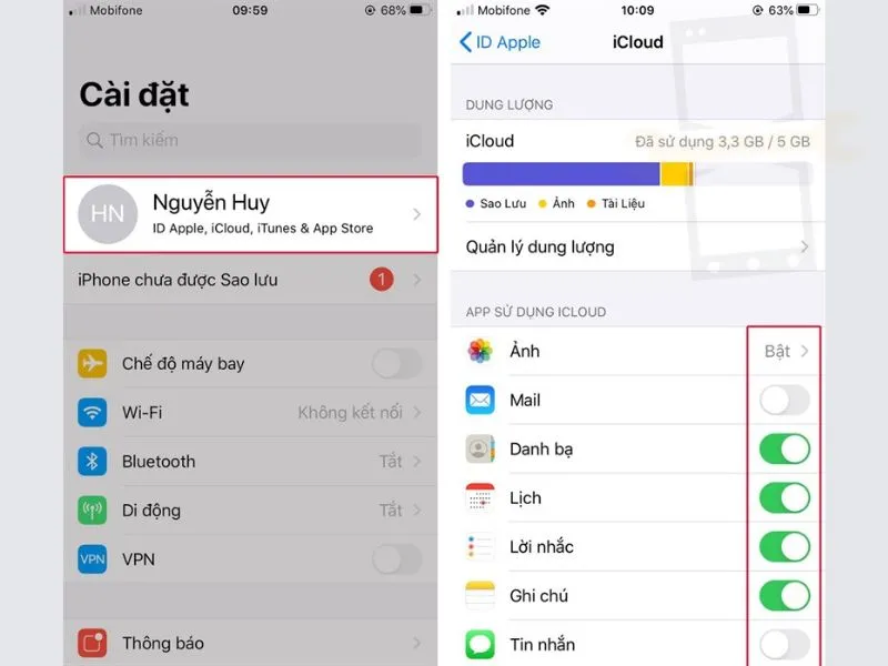 Tắt tính năng đồng bộ iCloud