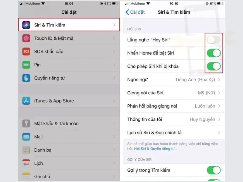 Tắt trợ lý giọng nói Siri