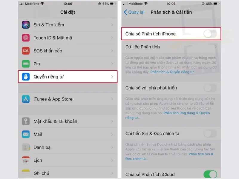 Tắt tự động gửi dữ liệu chẩn đoán và sử dụng