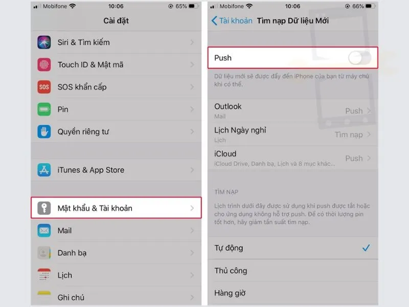 Tắt tự động tìm nạp dữ liệu