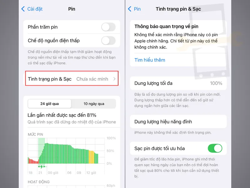 Cách kiểm tra tình trạng Pin dịch vụ iPhone 14 trở xuống