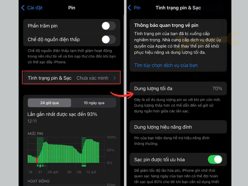 Kiểm tra và thay pin chính hãng