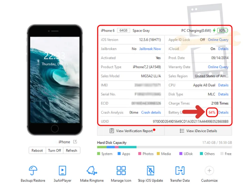 Xác định thông số chuyên sâu thông qua phần mềm 3uTools trên máy tính