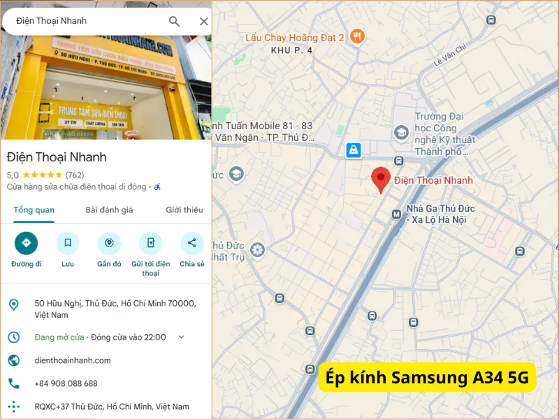 Địa chỉ ép kính Samsung A34 4G Thủ Đức uy tín 