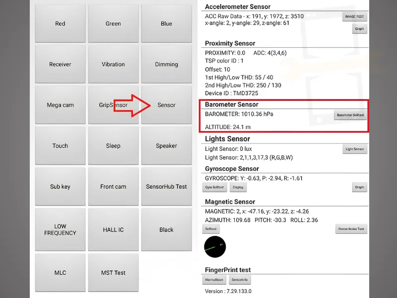 Kiểm tra áp suất trên Samsung
