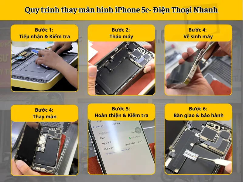 Quy trình thay màn hình iPhone 5c tại Điện Thoại Nhanh