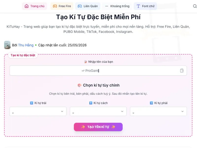 Tạo kí tự đặc biệt Kituhay