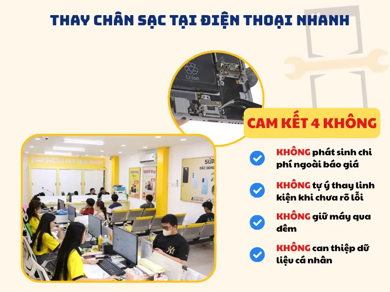 Cam kết khi thay chân sạc tại Điện Thoại Nhanh