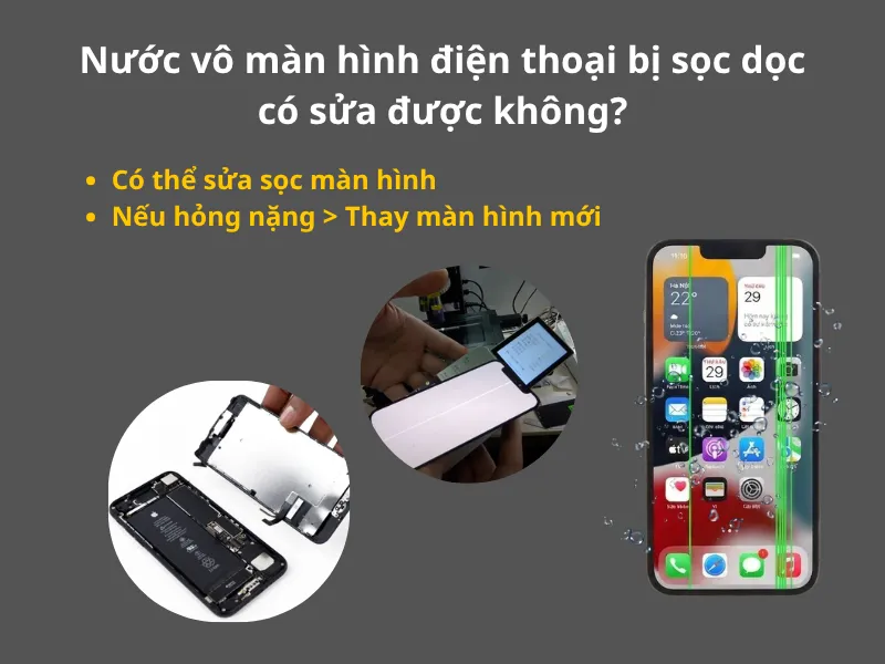 Nước vô màn hình điện thoại bị sọc dọc có sửa được không?