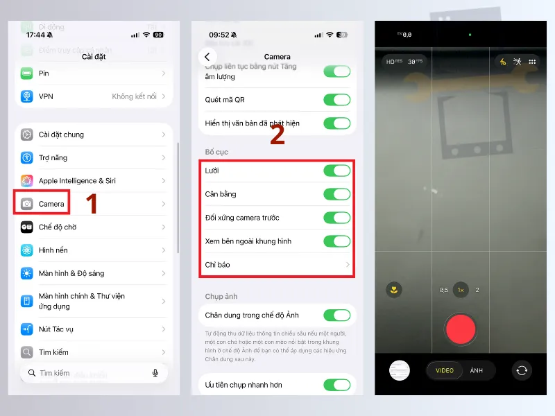 Bật chế độ lưới trên camera iPhone
