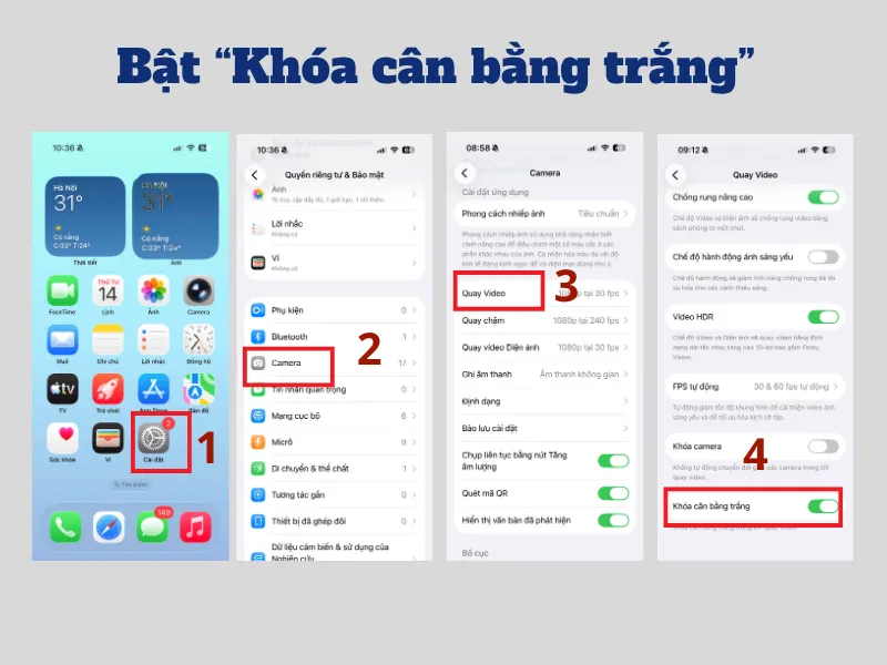 Bật khóa cân bằng trắng trong cài đặt