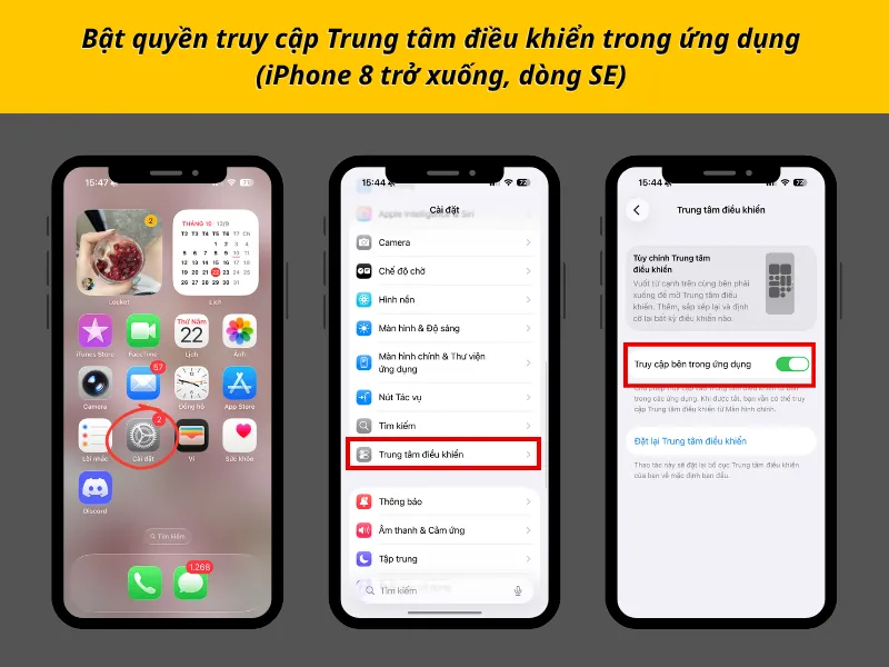 Bật quyền truy cập Trung tâm điều khiển trong ứng dụng