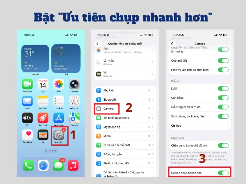 Bật ưu tiên chụp nhanh hơn