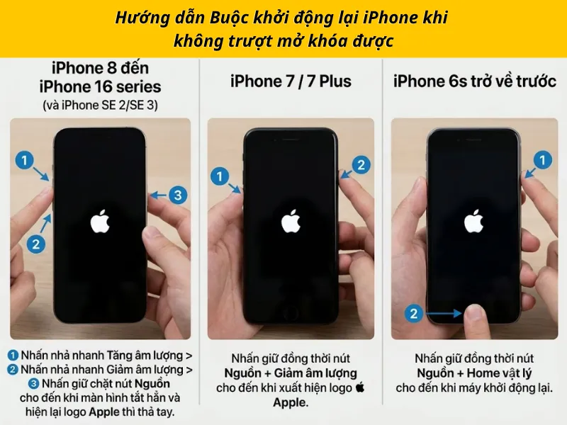 Buộc khởi động lại iPhone không trượt mở khóa được