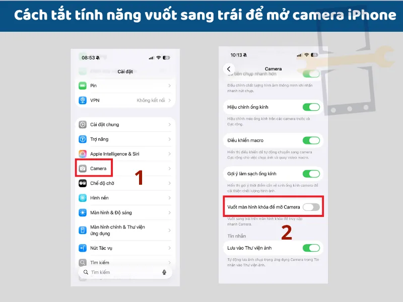 Cách tắt thao tác vuốt sang trái để mở camera iPhone