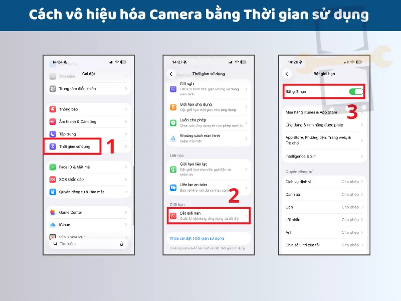 Cách vô hiệu hóa camera bằng thời gian sử dụng