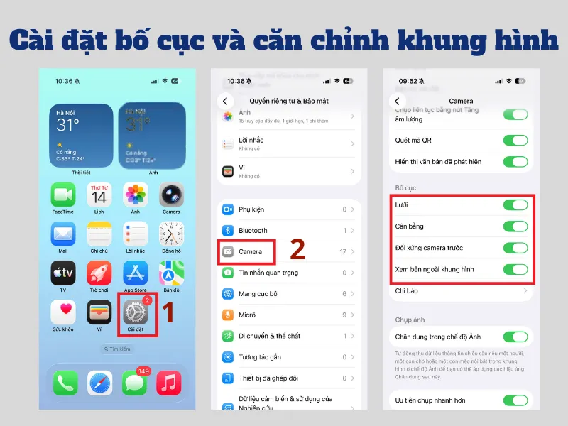 Cài đặt bố cục và căn chỉnh khung hình