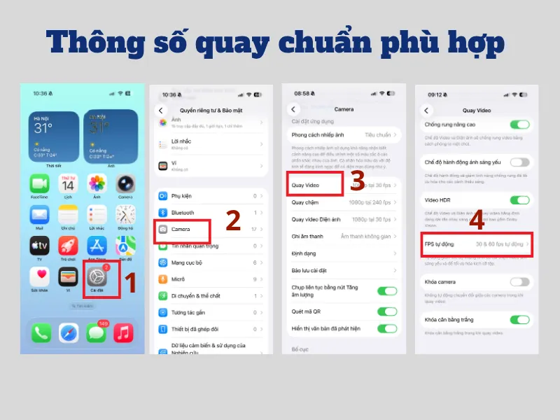 Cài đặt thông số quay chuẩn phù hợp