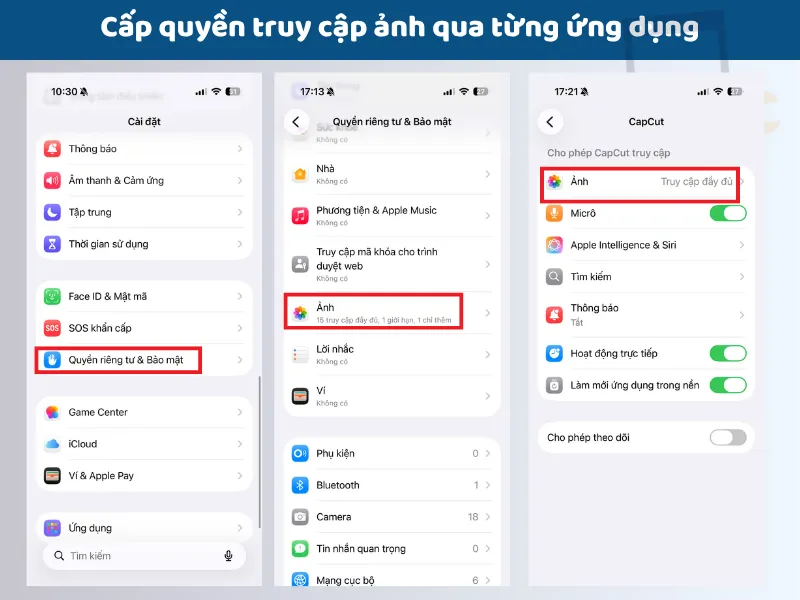 Cấp quyền truy cập ảnh qua từng ứng dụng