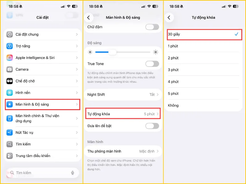 Chỉnh thời gian tự động khóa màn hình iPhone 