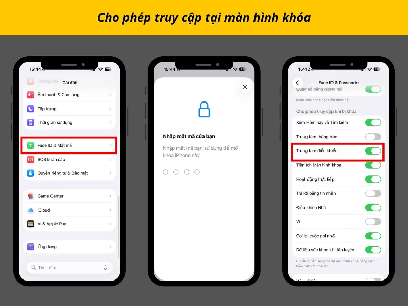 Cho phép truy cập tại màn hình khóa