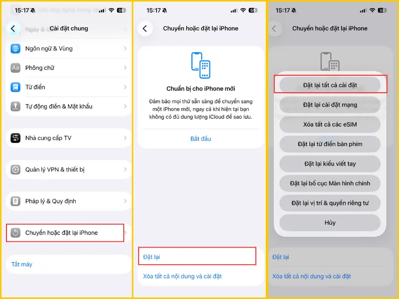 Đặt lại cài đặt hệ thống